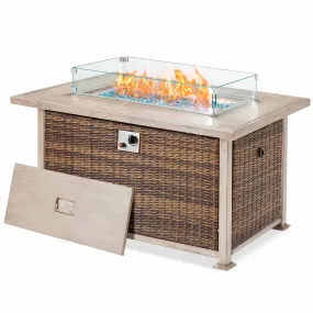 Homrest 44 in Outdoor Propane Fire Pit Table with Glass Wind Guard, Brown