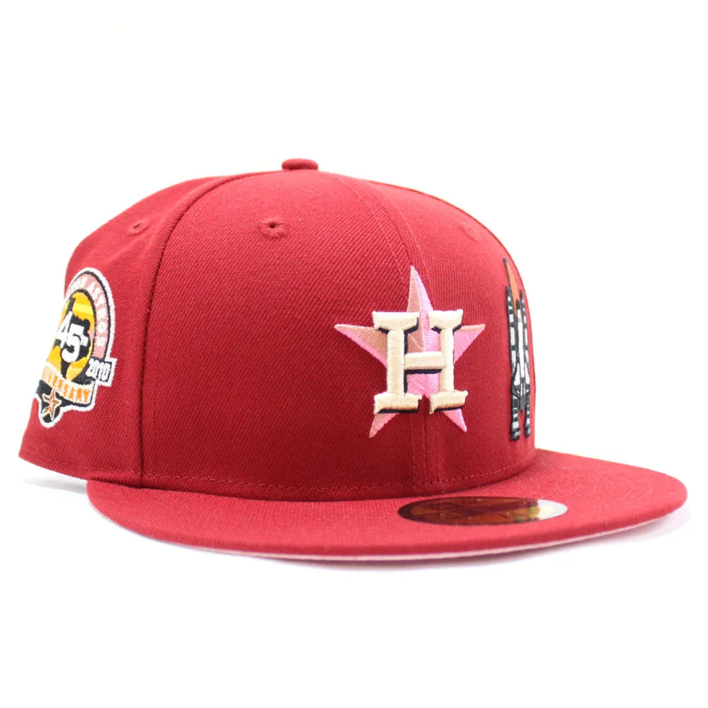 Houston Astros 45TH ANNIVERSARY New Era 59Fifty Fitted Hat (Glow in The Dark Brick Red PINK Under Brim)