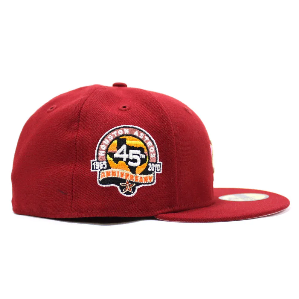 Houston Astros 45TH ANNIVERSARY New Era 59Fifty Fitted Hat (Glow in The Dark Brick Red PINK Under Brim)