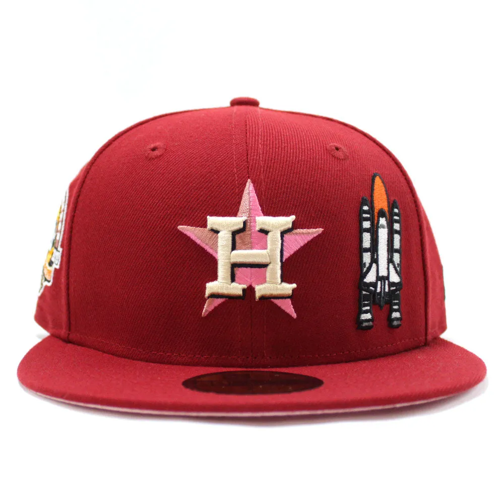 Houston Astros 45TH ANNIVERSARY New Era 59Fifty Fitted Hat (Glow in The Dark Brick Red PINK Under Brim)