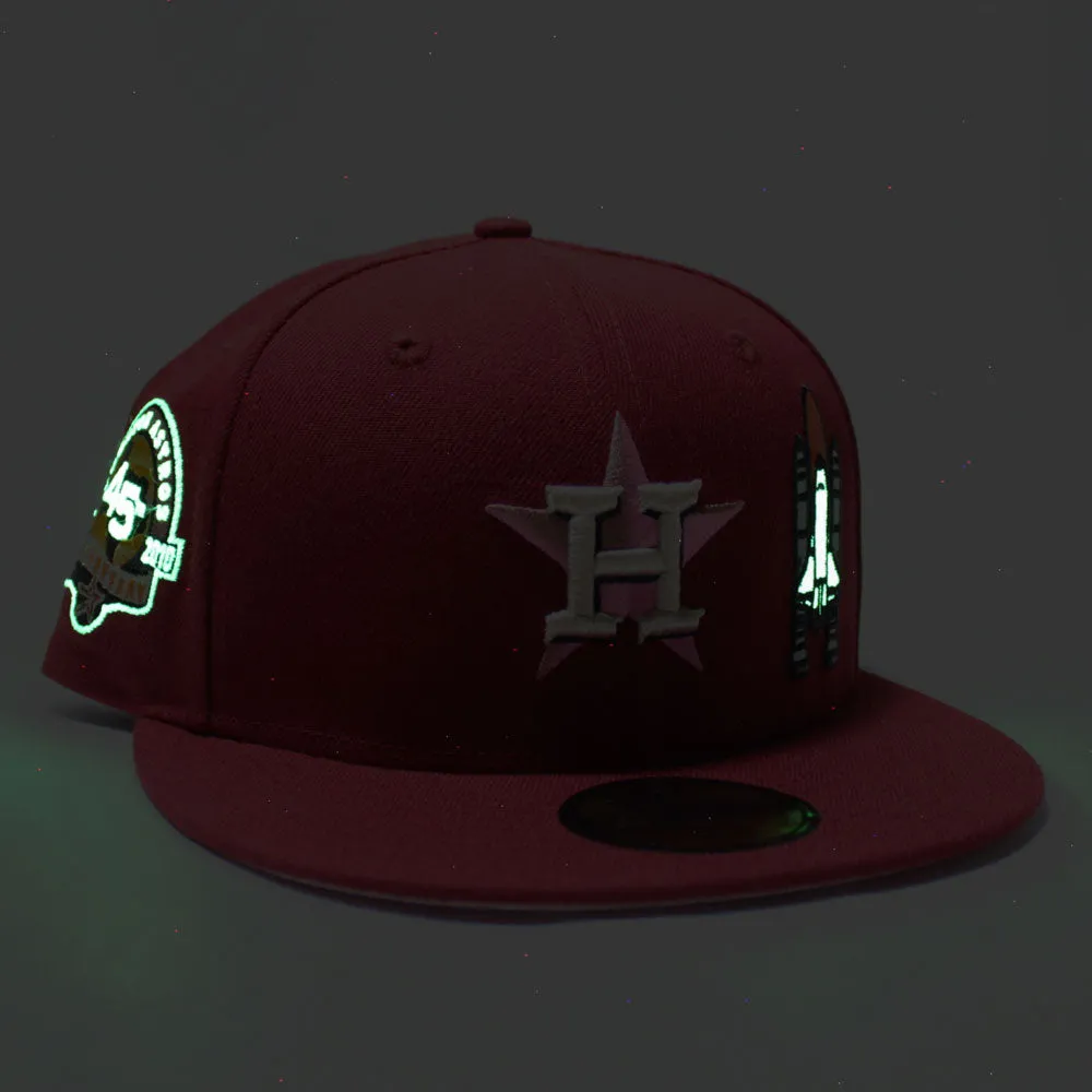 Houston Astros 45TH ANNIVERSARY New Era 59Fifty Fitted Hat (Glow in The Dark Brick Red PINK Under Brim)