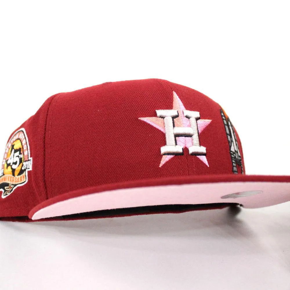 Houston Astros 45TH ANNIVERSARY New Era 59Fifty Fitted Hat (Glow in The Dark Brick Red PINK Under Brim)