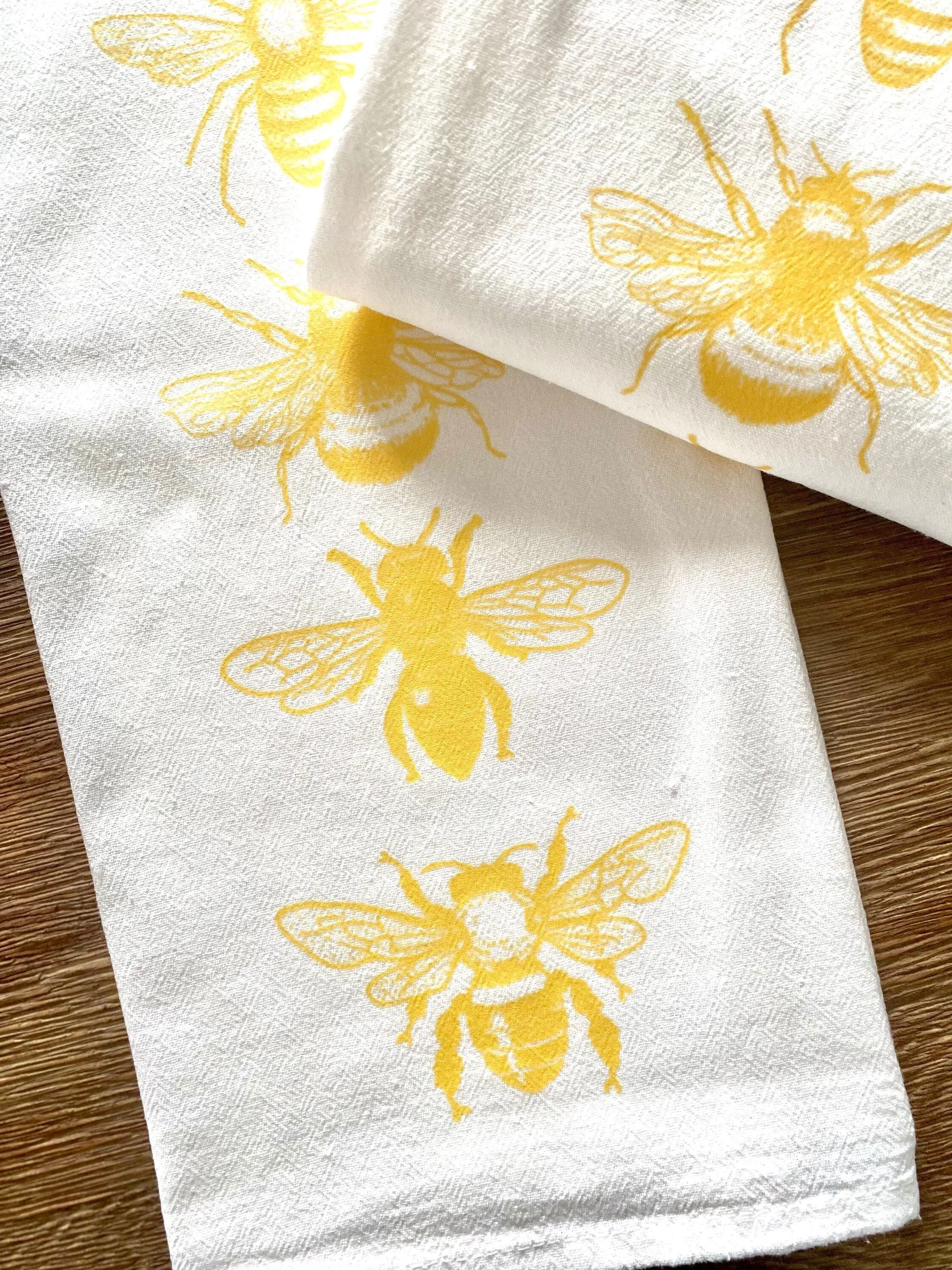 Large 28x33" Bees Kitchen Towels - Organic Natural Flour Sack Cotton Tea Towel Gift