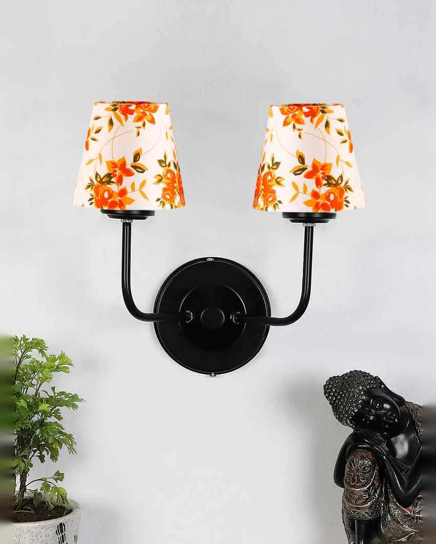 Luxe Elegant Cotton Shade Wall Mounted Dual Lamp with Iron Base | Set of 2 | 4 x 13 inches