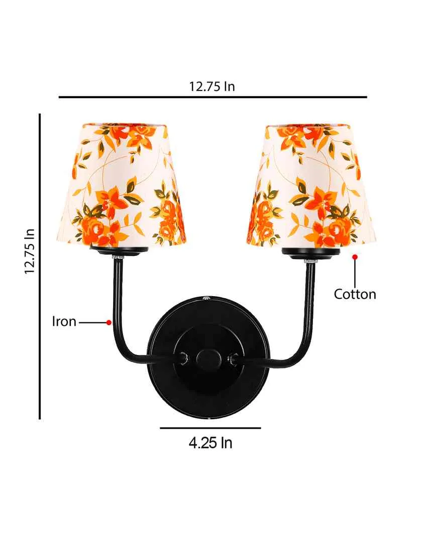 Luxe Elegant Cotton Shade Wall Mounted Dual Lamp with Iron Base | Set of 2 | 4 x 13 inches