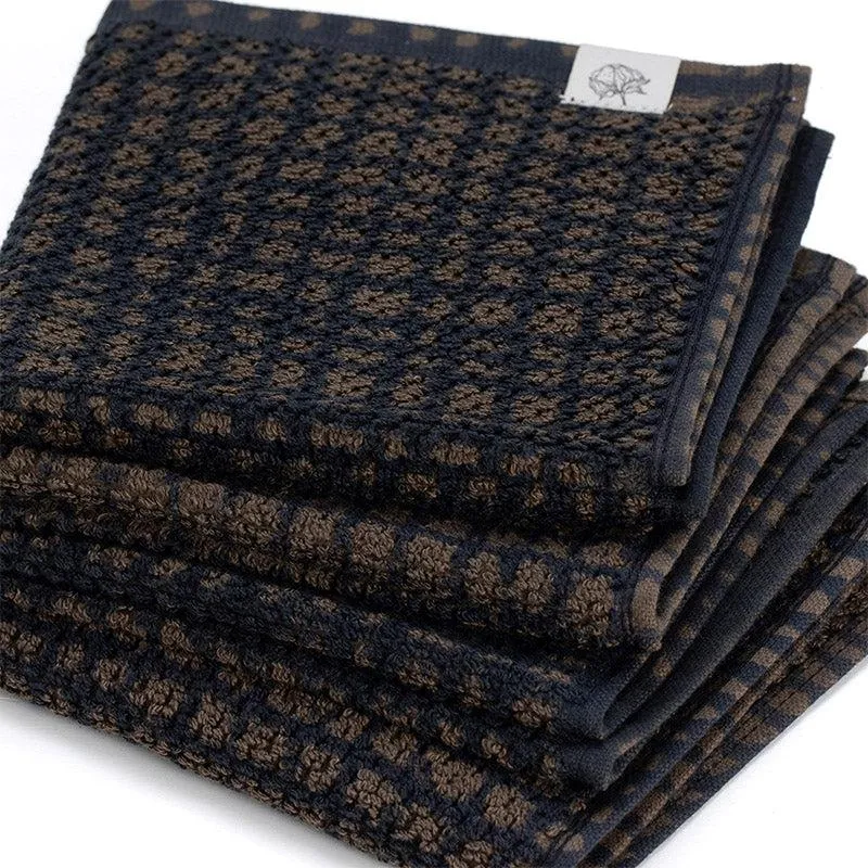 Madras Terry Cotton Face Towel (Dark Wood) - Set Of Four