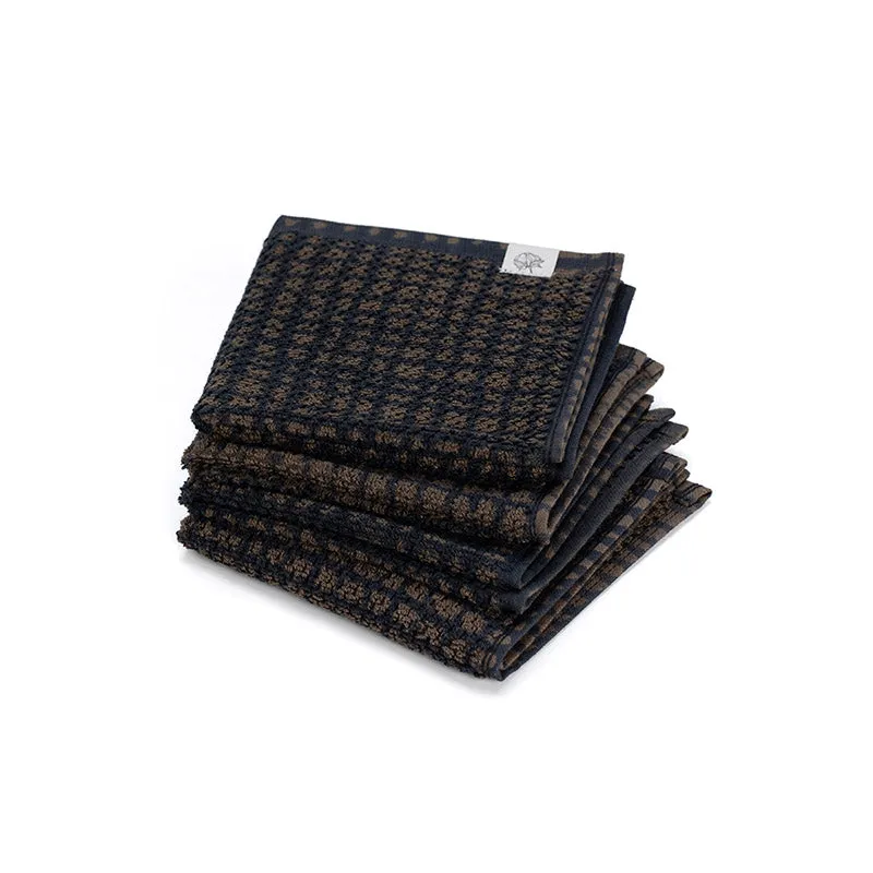 Madras Terry Cotton Face Towel (Dark Wood) - Set Of Four