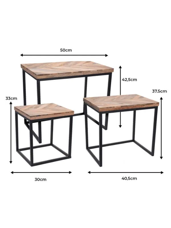 Mango Wood Side Tables - 3 Pieces - Stackable Design