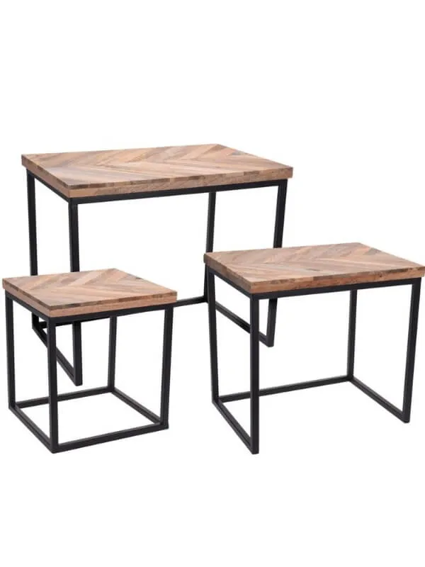 Mango Wood Side Tables - 3 Pieces - Stackable Design