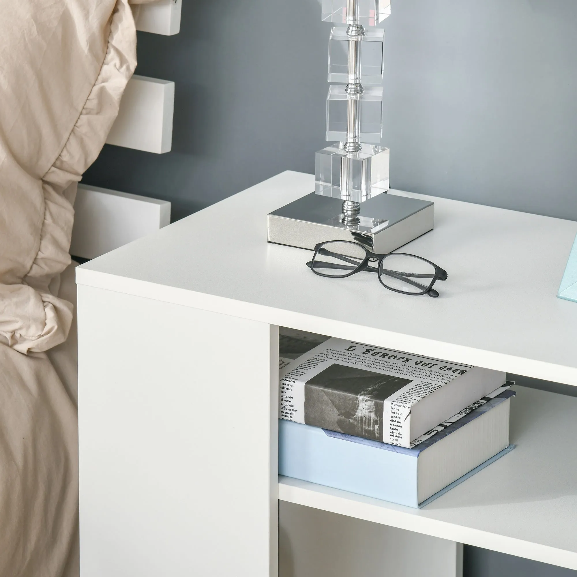 Mobile Sofa Bed Beside Side Table Nightstand End Table with 2 Storage Shelves Casters Brake Wheels for Compact Home Cart