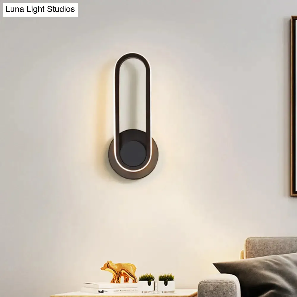 Modern Bedside LED Sconce Lamp - Simple Black/White Wall Light with Aluminum Frame, Oval Design, Warm/White Light