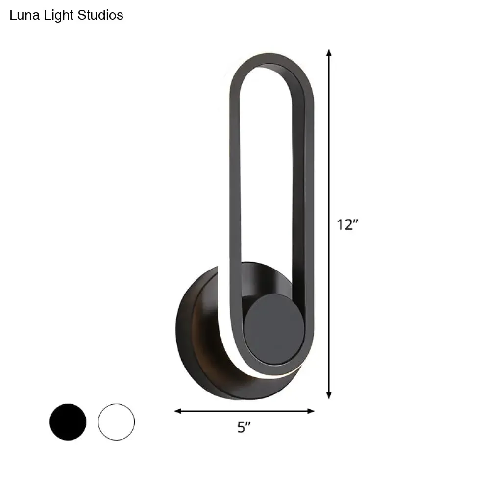 Modern Bedside LED Sconce Lamp - Simple Black/White Wall Light with Aluminum Frame, Oval Design, Warm/White Light