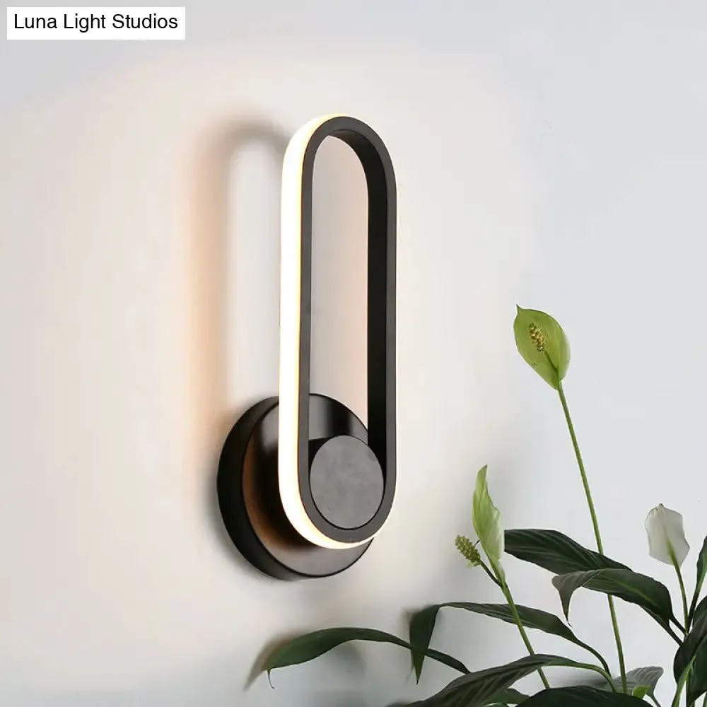 Modern Bedside LED Sconce Lamp - Simple Black/White Wall Light with Aluminum Frame, Oval Design, Warm/White Light