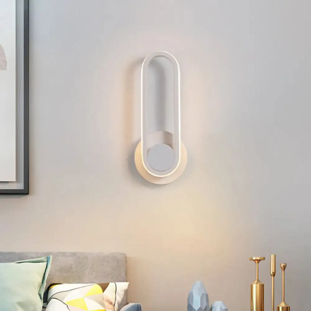 Modern Bedside LED Sconce Lamp - Simple Black/White Wall Light with Aluminum Frame, Oval Design, Warm/White Light