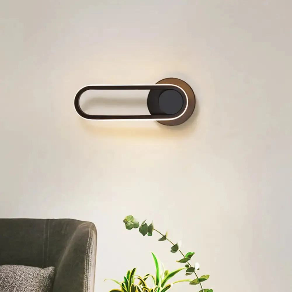 Modern Bedside LED Sconce Lamp - Simple Black/White Wall Light with Aluminum Frame, Oval Design, Warm/White Light