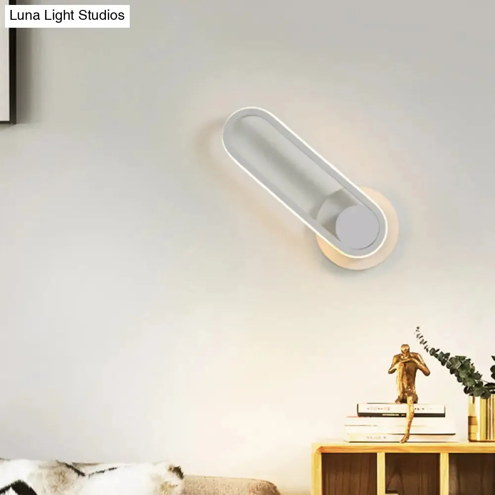 Modern Bedside LED Sconce Lamp - Simple Black/White Wall Light with Aluminum Frame, Oval Design, Warm/White Light