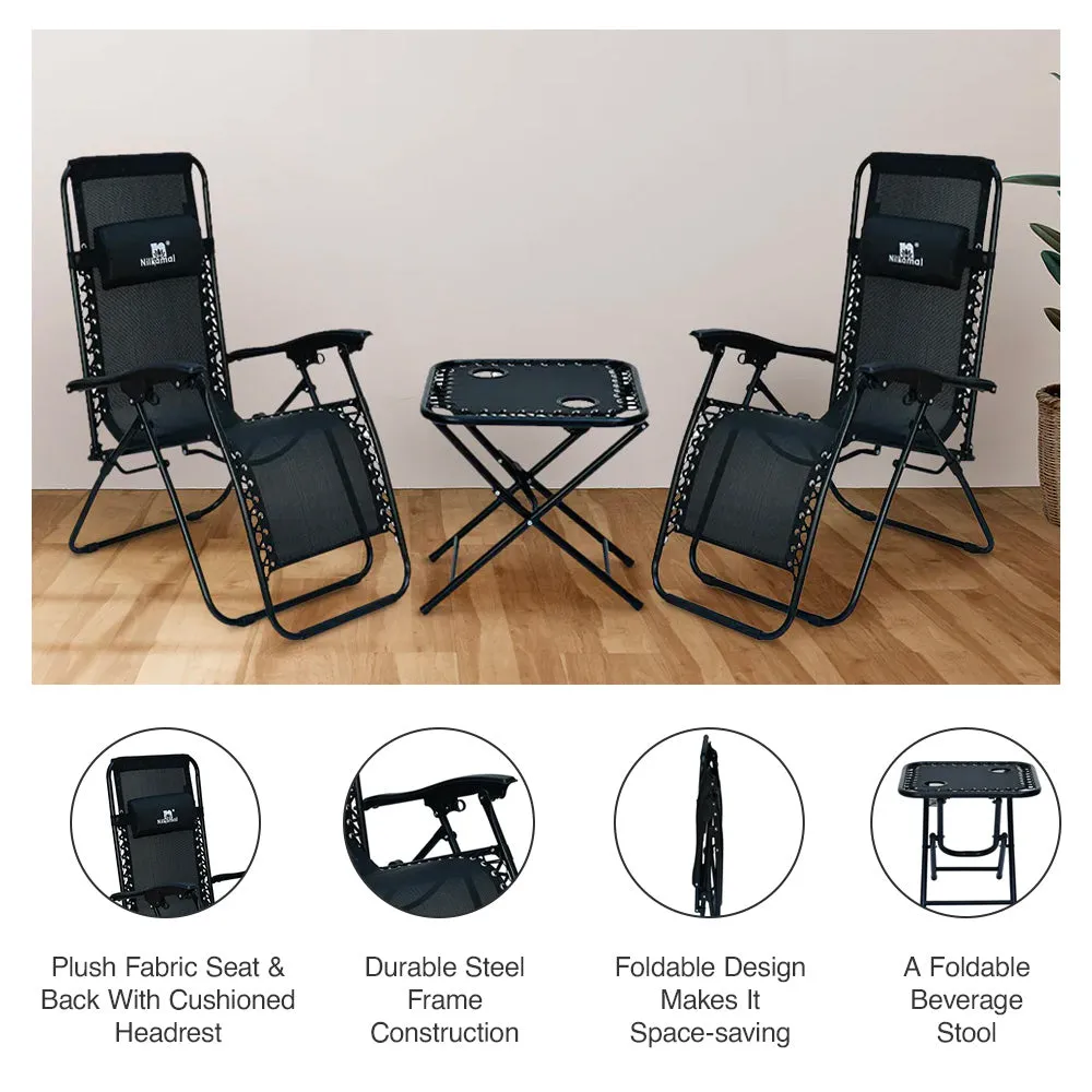 Nilkamal Lisle Foldable Easy Chairs   Table Set (Black)