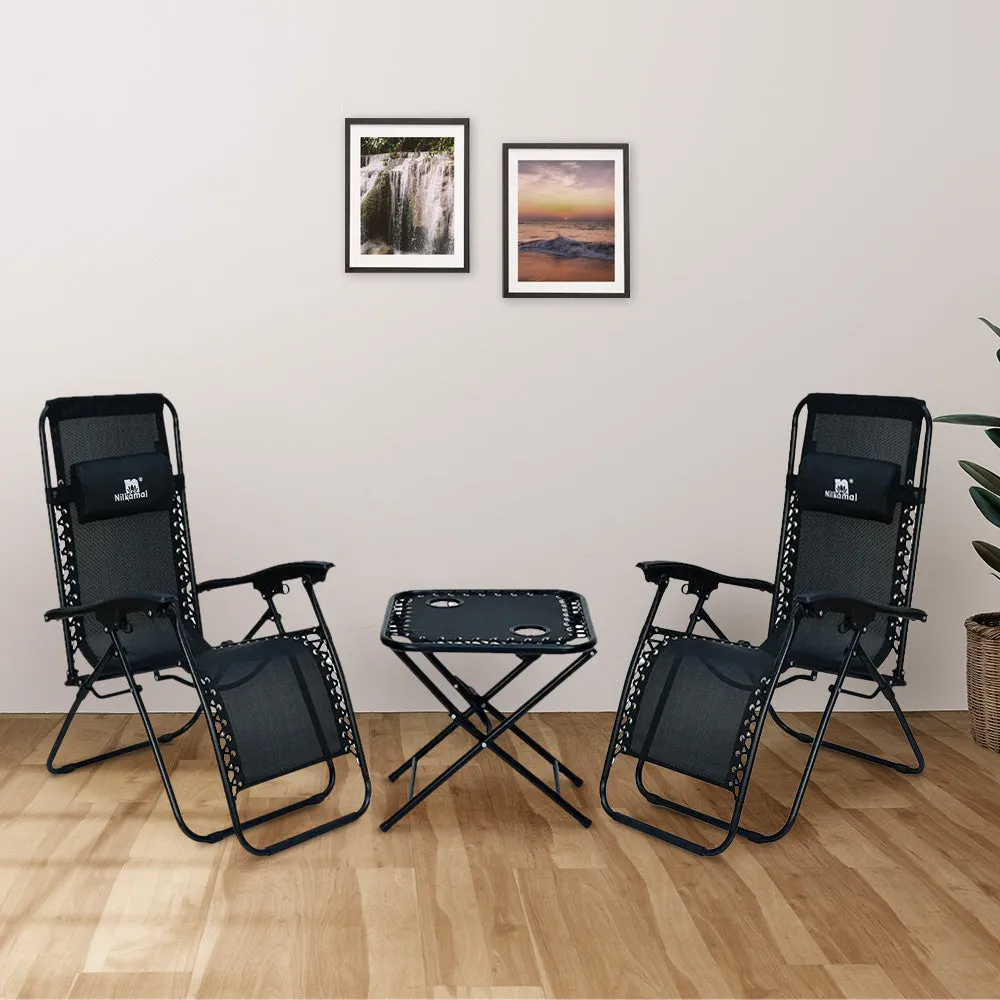 Nilkamal Lisle Foldable Easy Chairs   Table Set (Black)