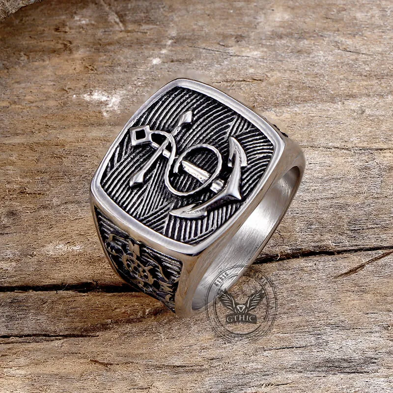 Nordic Anchor Compass Stainless Steel Ring