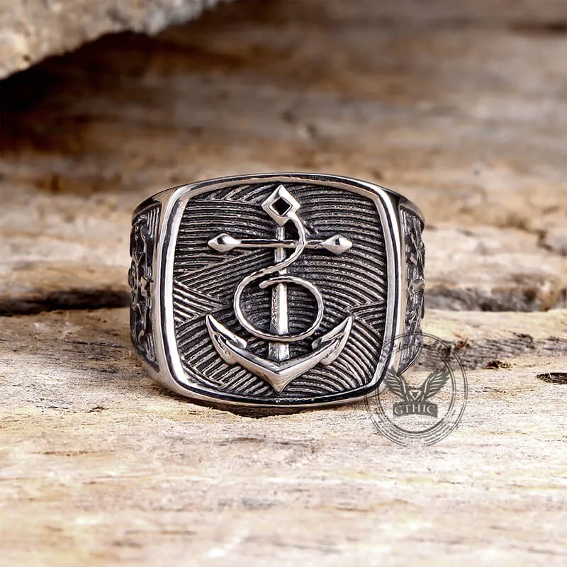 Nordic Anchor Compass Stainless Steel Ring