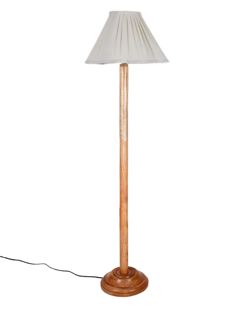 Off White Vintage Shade Floor Lamp With Natural Wooden Base | 12 x 59 Inches