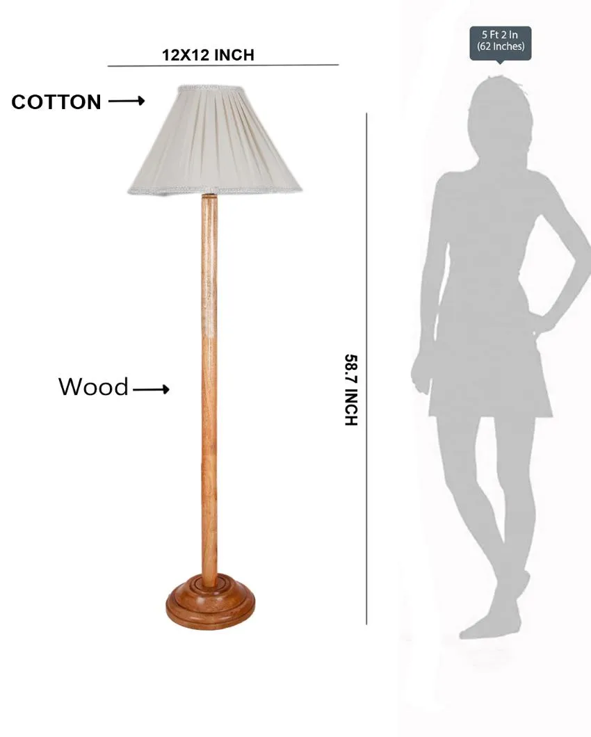 Off White Vintage Shade Floor Lamp With Natural Wooden Base | 12 x 59 Inches