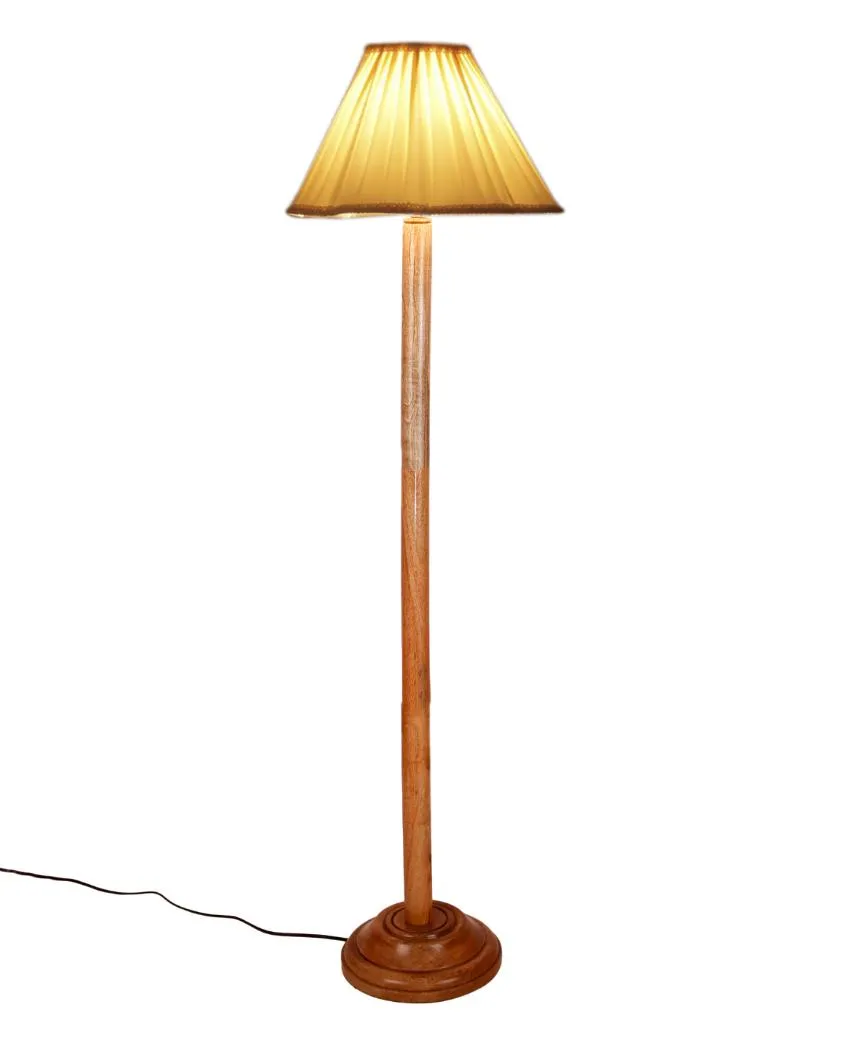 Off White Vintage Shade Floor Lamp With Natural Wooden Base | 12 x 59 Inches