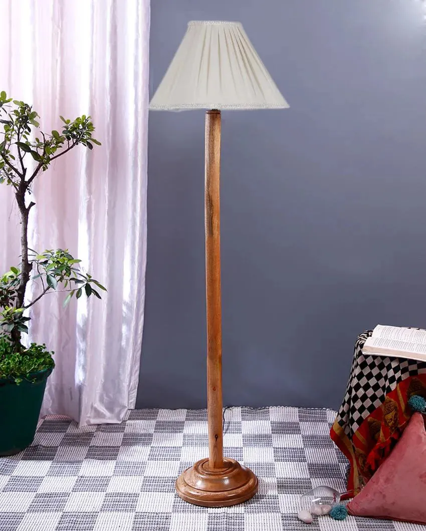 Off White Vintage Shade Floor Lamp With Natural Wooden Base | 12 x 59 Inches