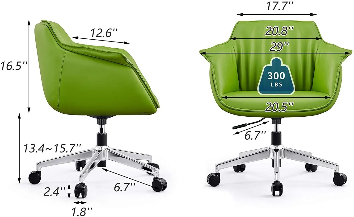 Office Chair for Home Adjustable Height Swivel PU Upholstered Modern Office Chair, Green