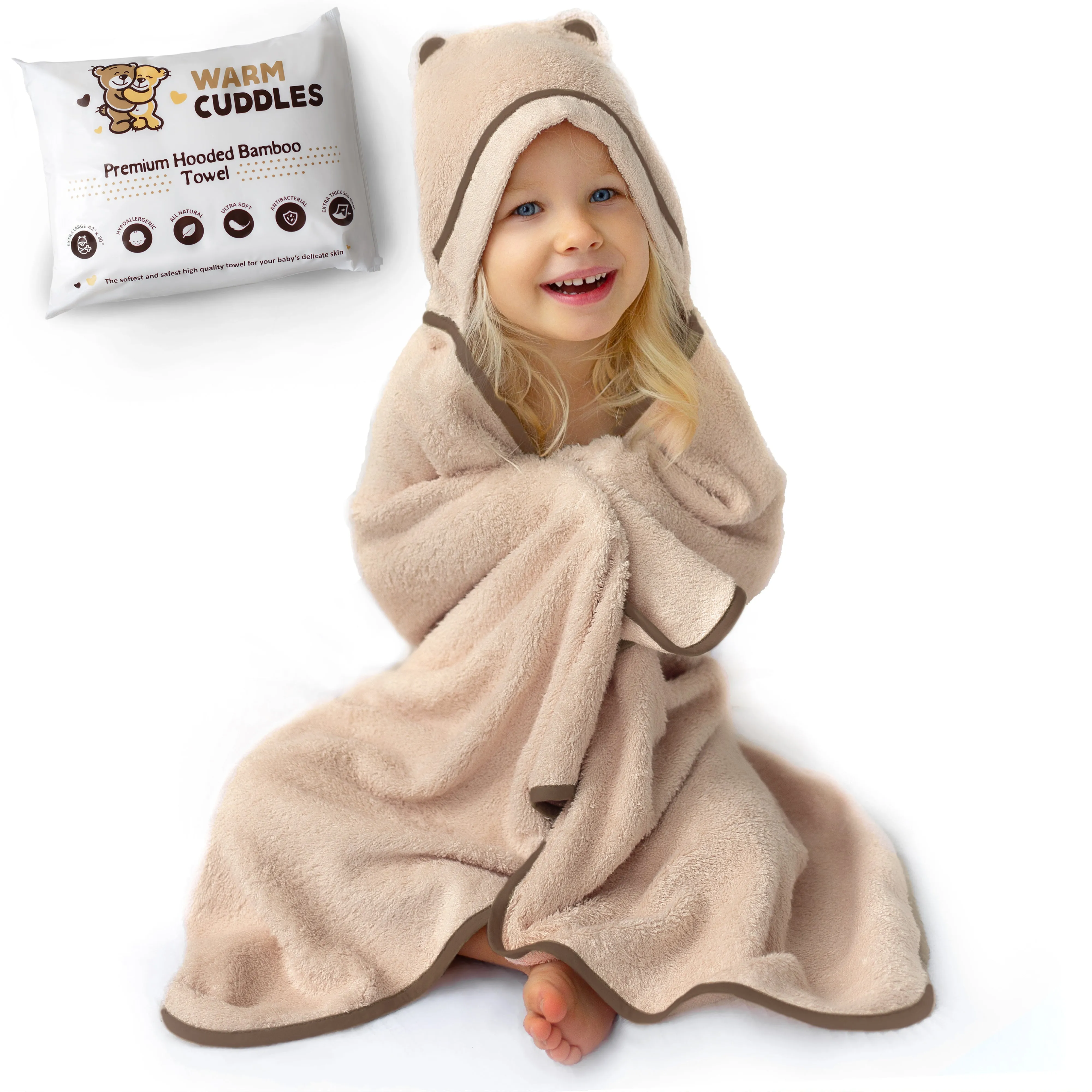 Premium Bamboo Toddler Towel with Hood (Beige)