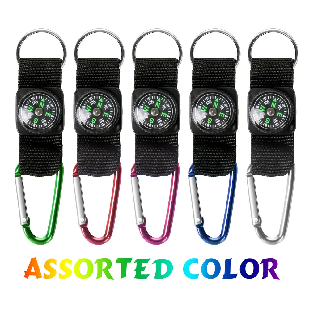 PROLOSO Carabiner Compass Keychain Belt Clips Party Favors Kids Scouts Gifts Outdoor Camping Accessories 12 Pcs