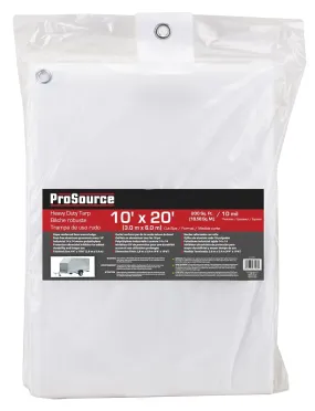 ProSource TW1020 Tarp, 20 ft L, 10 ft W, 10 mil Thick, Plastic, White :EA: QUANTITY: 1