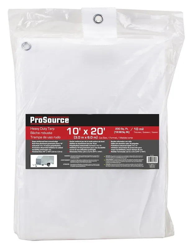 ProSource TW1020 Tarp, 20 ft L, 10 ft W, 10 mil Thick, Plastic, White :EA: QUANTITY: 1