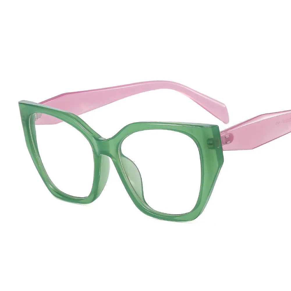 Retro Cat Eye Designer Green Pink Contrast Sun Glasses