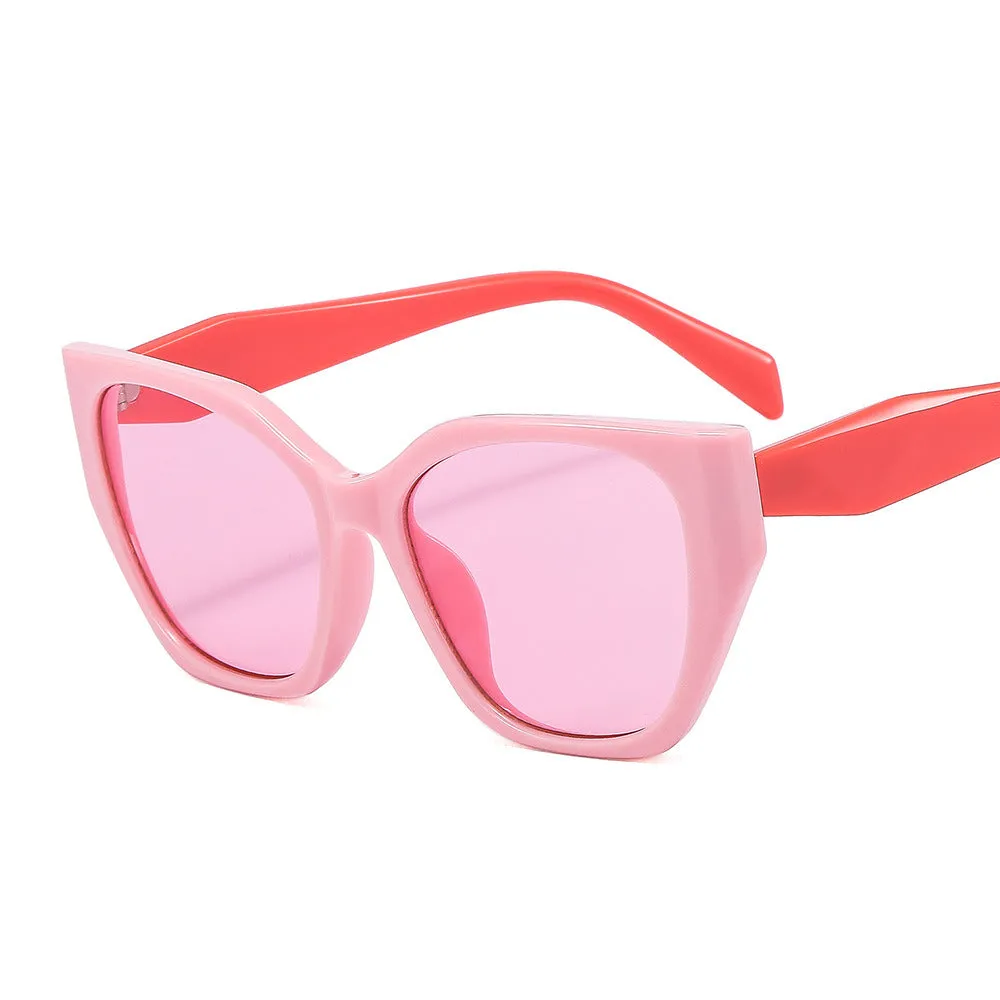 Retro Cat Eye Designer Green Pink Contrast Sun Glasses