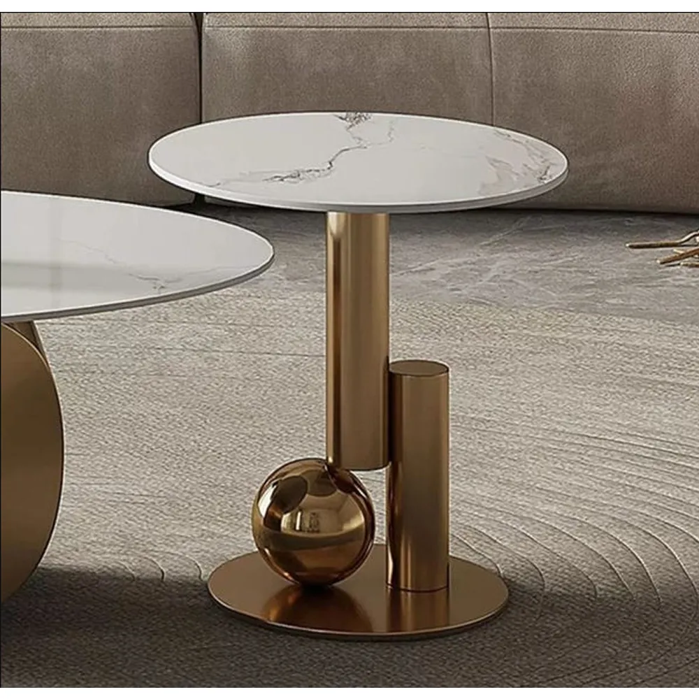 Round Sintered Stone Coffee Table With Metal Frame