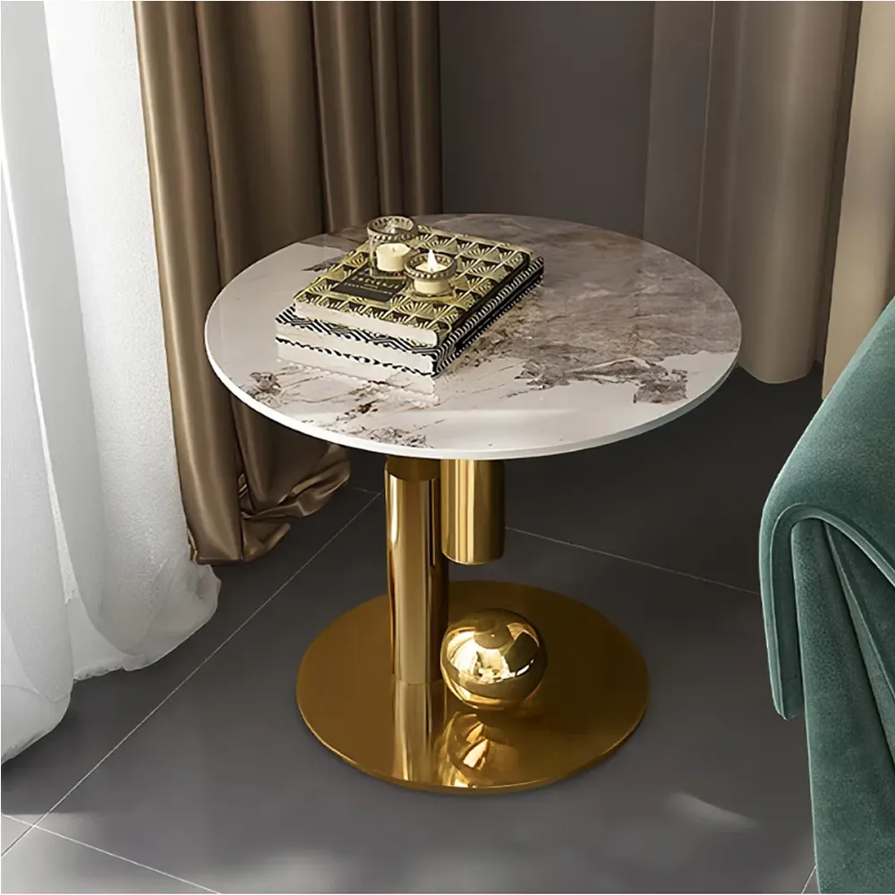 Round Sintered Stone Coffee Table With Metal Frame