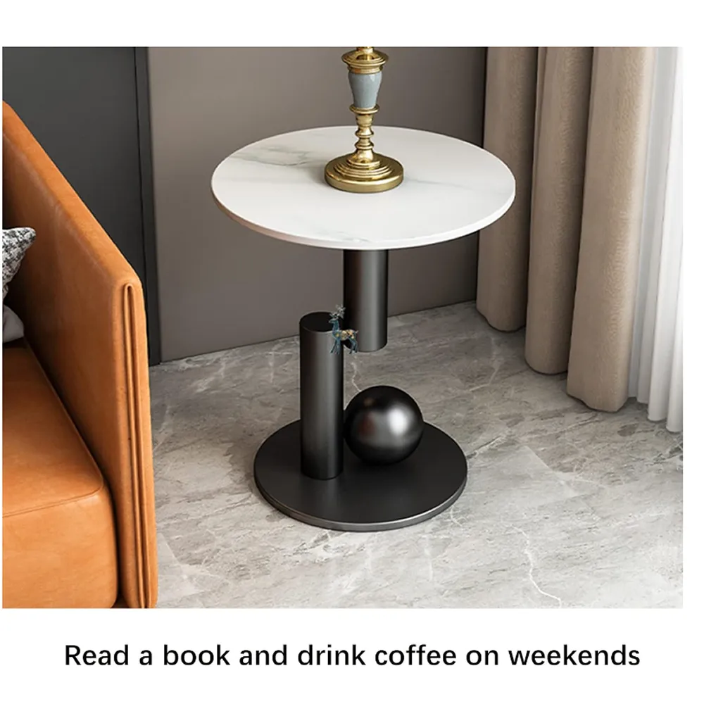 Round Slate Countertop Coffee Table With Metal Frame