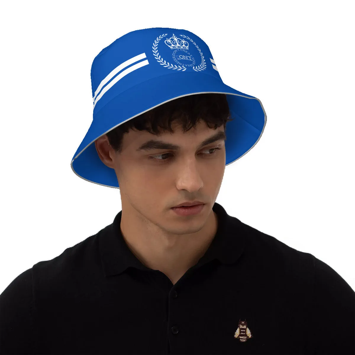 Royalty 24 White Logo ,Stripes & Blue Reflective Bucket Hat