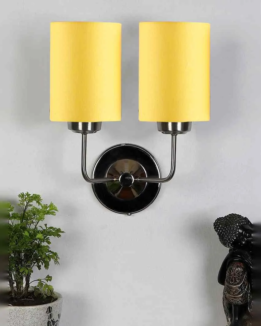 Stylish Yellow Cotton Wall Mounted Dual Lamp Steel Base | Set of 2 | 4 x 12 x 14 inches