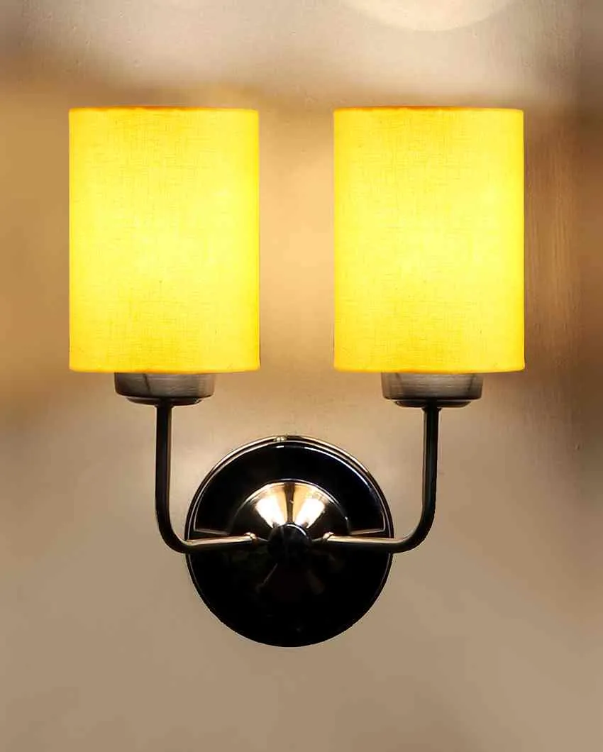 Stylish Yellow Cotton Wall Mounted Dual Lamp Steel Base | Set of 2 | 4 x 12 x 14 inches