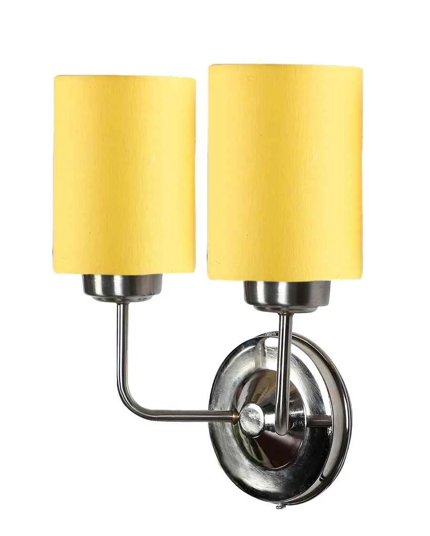 Stylish Yellow Cotton Wall Mounted Dual Lamp Steel Base | Set of 2 | 4 x 12 x 14 inches