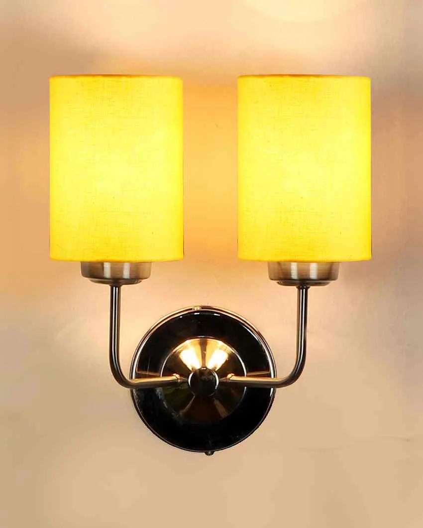 Stylish Yellow Cotton Wall Mounted Dual Lamp Steel Base | Set of 2 | 4 x 12 x 14 inches