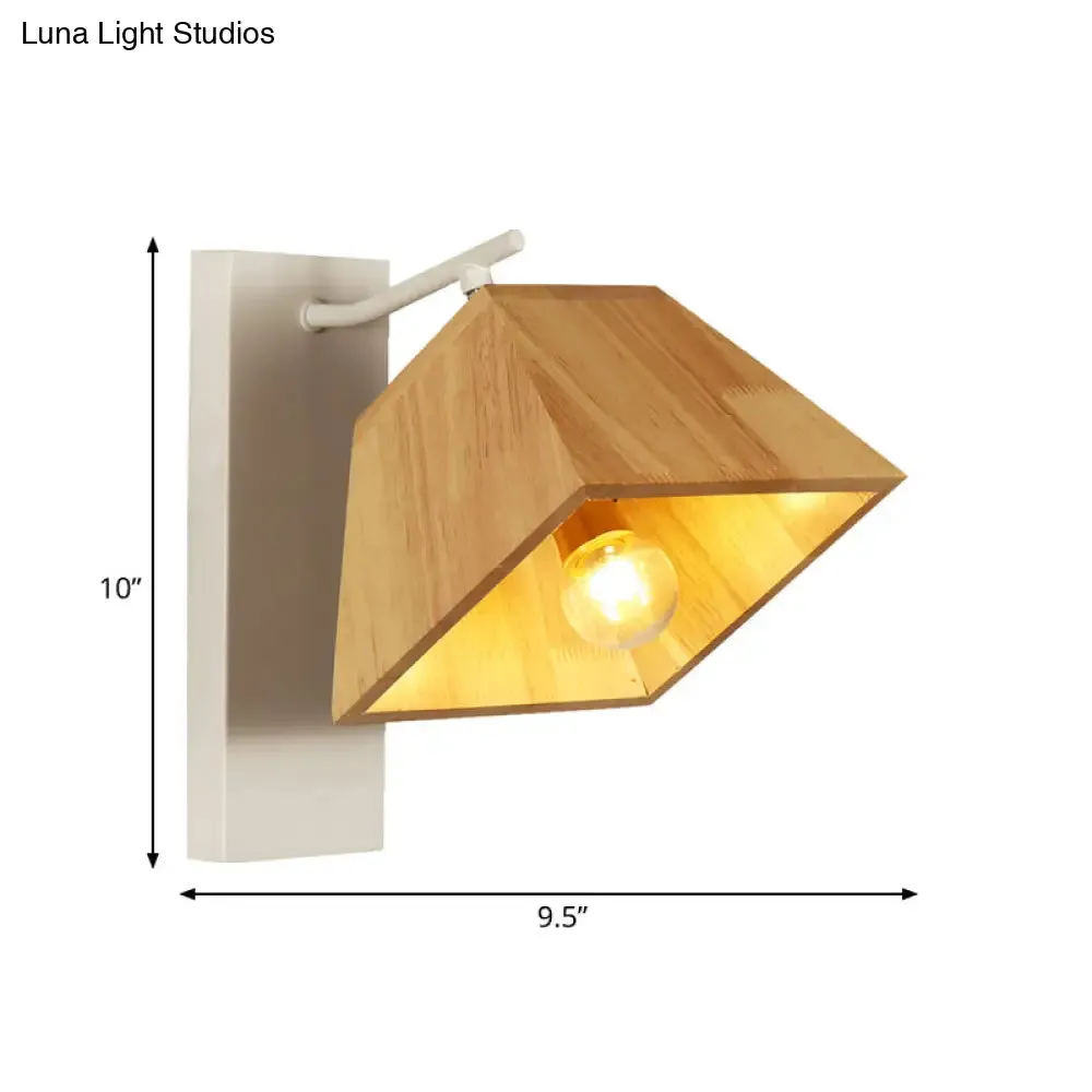 Swivel Trapezoid Wall Lighting Nordic Wooden Terrace Sconce Fixture in Beige - 1 Bulb