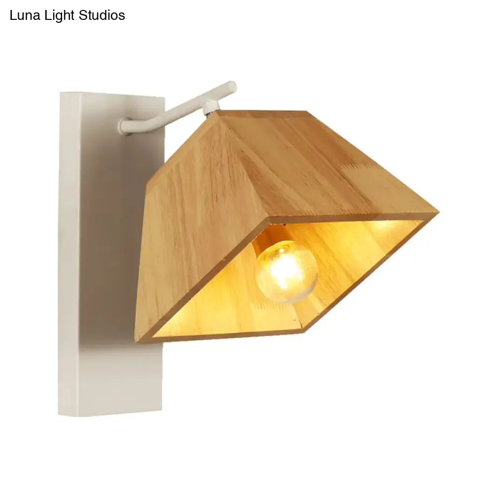 Swivel Trapezoid Wall Lighting Nordic Wooden Terrace Sconce Fixture in Beige - 1 Bulb