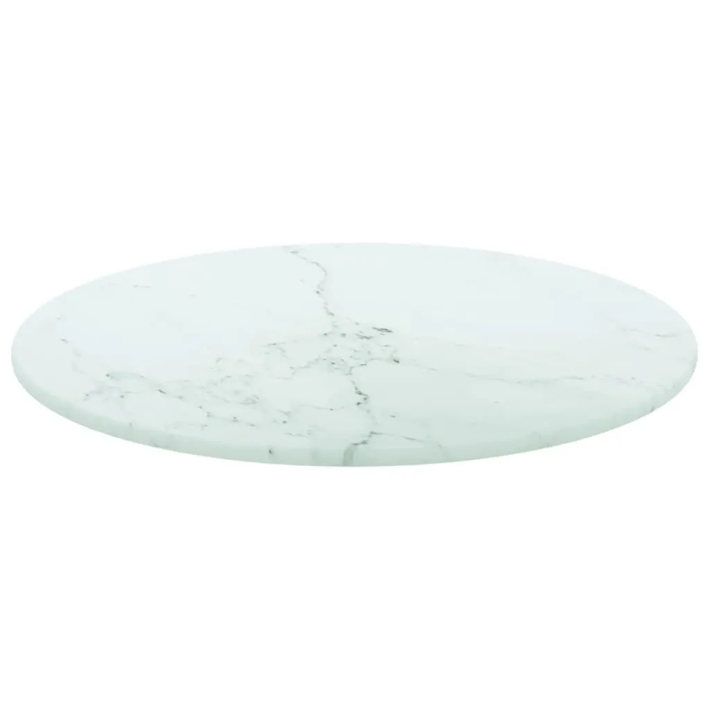 Table Top White Ø30x0.8 cm Tempered Glass with Marble Design