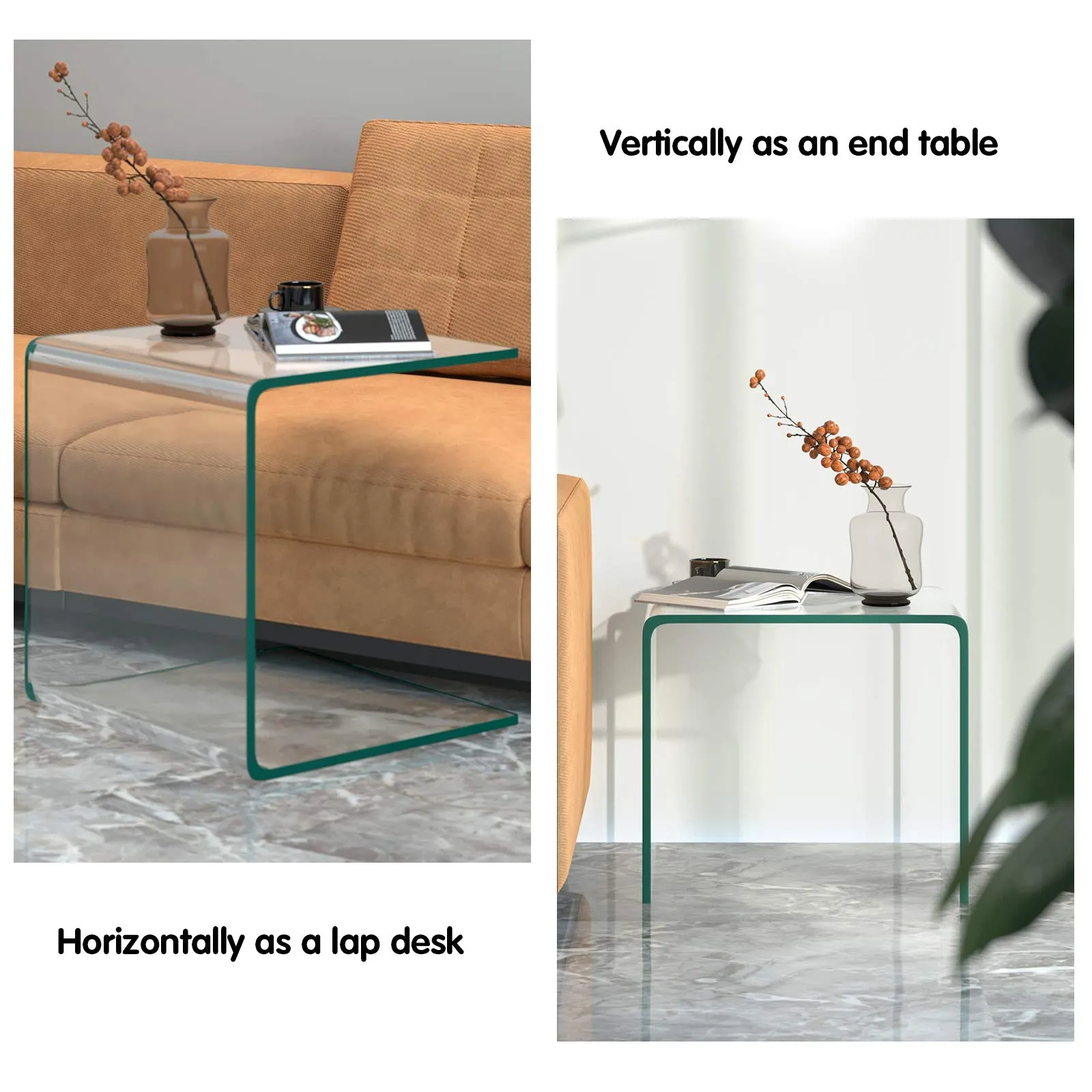 Tangkula Tempered Glass End Table, Clear Sofa End Tables with Waterfall Edges & Non-Slip Pad, 18 x 18 x 16 inches, No Assembly Needed