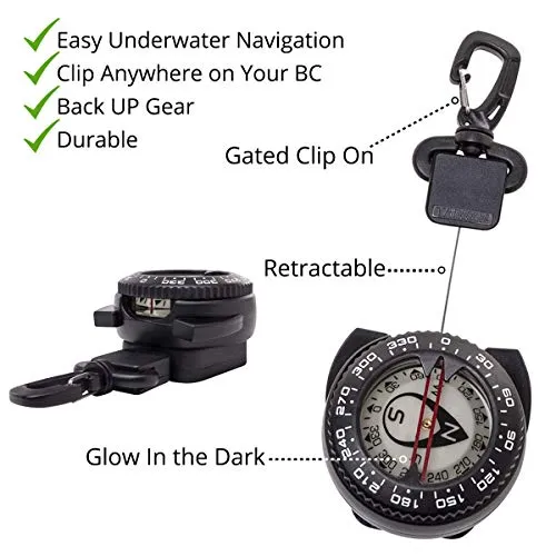 Trident Scuba Diving Compass, Waterproof Oil Filled Compass for Scuba, Camping, Kayaking and Outdoor Sports