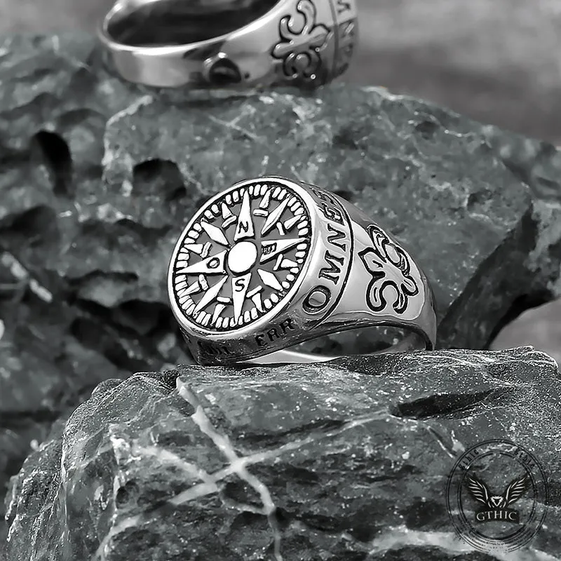 Vintage Viking Nordic Compass Stainless Steel Marine Ring