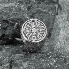 Vintage Viking Nordic Compass Stainless Steel Marine Ring